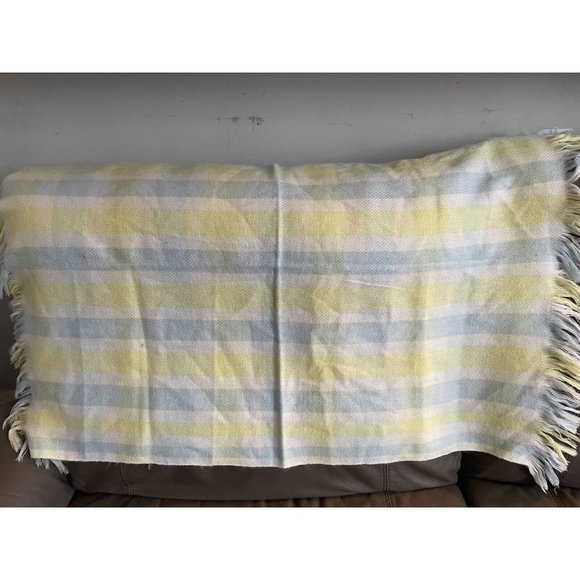Vtg Pata Cake Japan Pastel Plaid Fringe %100 Acrylic Baby Blanket plaid waffle - Picture 2 of 8